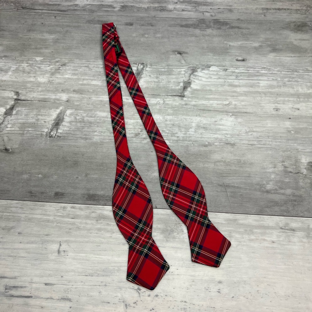 R. Hanauer Red Stewart Tartan Plaid Diamond Point Bowtie Bow Tie